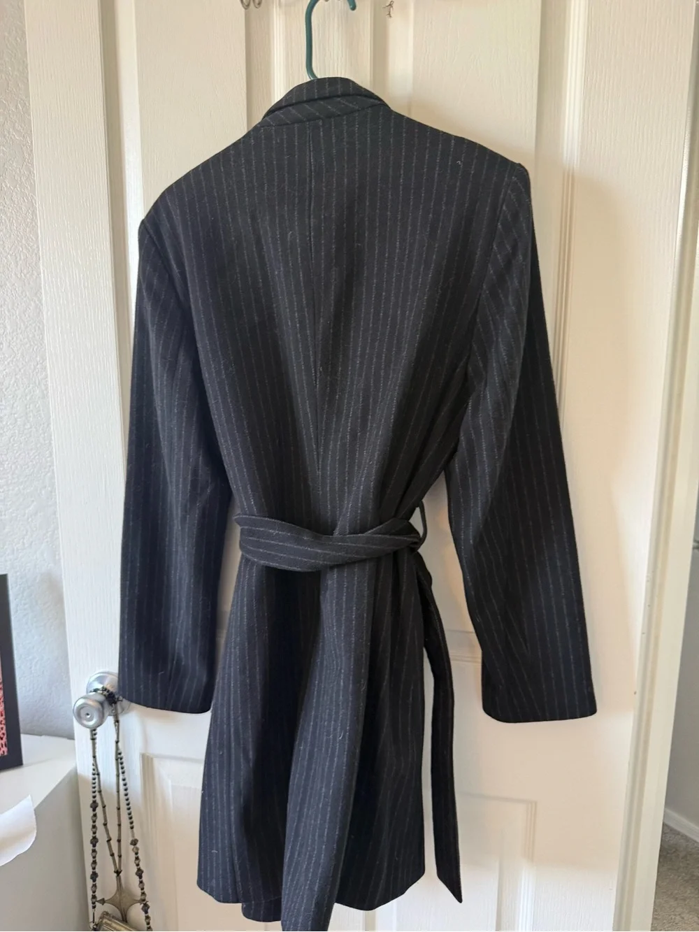 Louben Black Pinstripe Wool Cashmere Belted Coat Jacket Sz 8 Canada